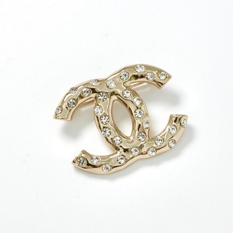 Chanel Brooch Corsage Gold Here Mark Rhinestone