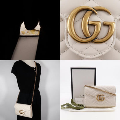 Gucci GG Marmont Chain Shoulder 2WAY Clutch 474575 Calf White Ladies Chain