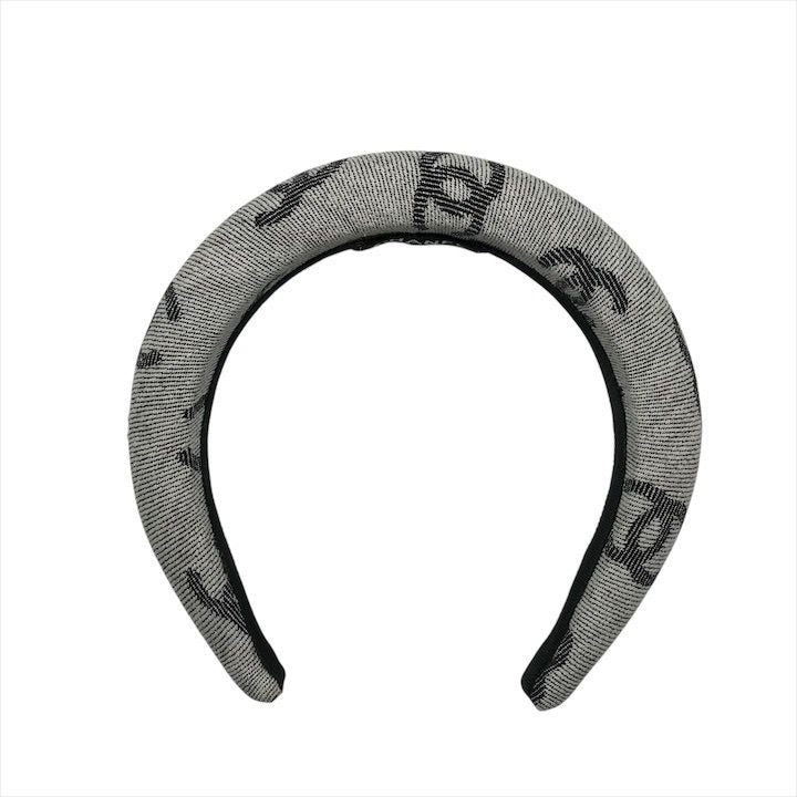 Chanel CC Logo Denim Headband Hair Gray All Over Pattern