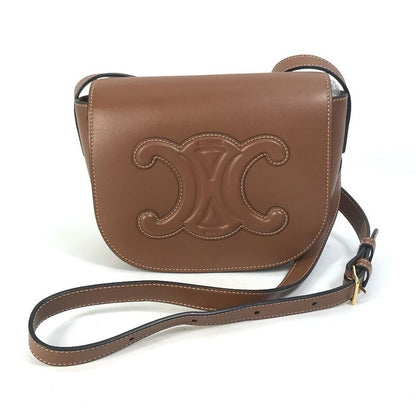 Celine Shoulder Bag Folco Cuir Triomphe Du3 Leather Tan Brown
