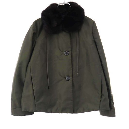Prada Mink Nylon Short Puffer Coat Olive 38