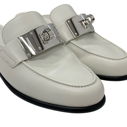 Hermes Jota Flat Shoes Leather Ivory Silver Kelly Hardware Mule Slipper Sandals
