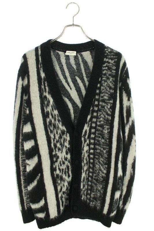 Saint Laurent Paris 690064 Y75kd Patchwork Jungle Knit Cardigan Men's XS