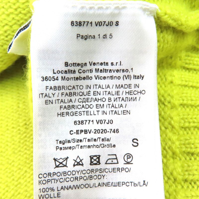 Bottega Veneta 2020 638771 100% Wool Crew Neck Long Sleeve Knit Yellow-green