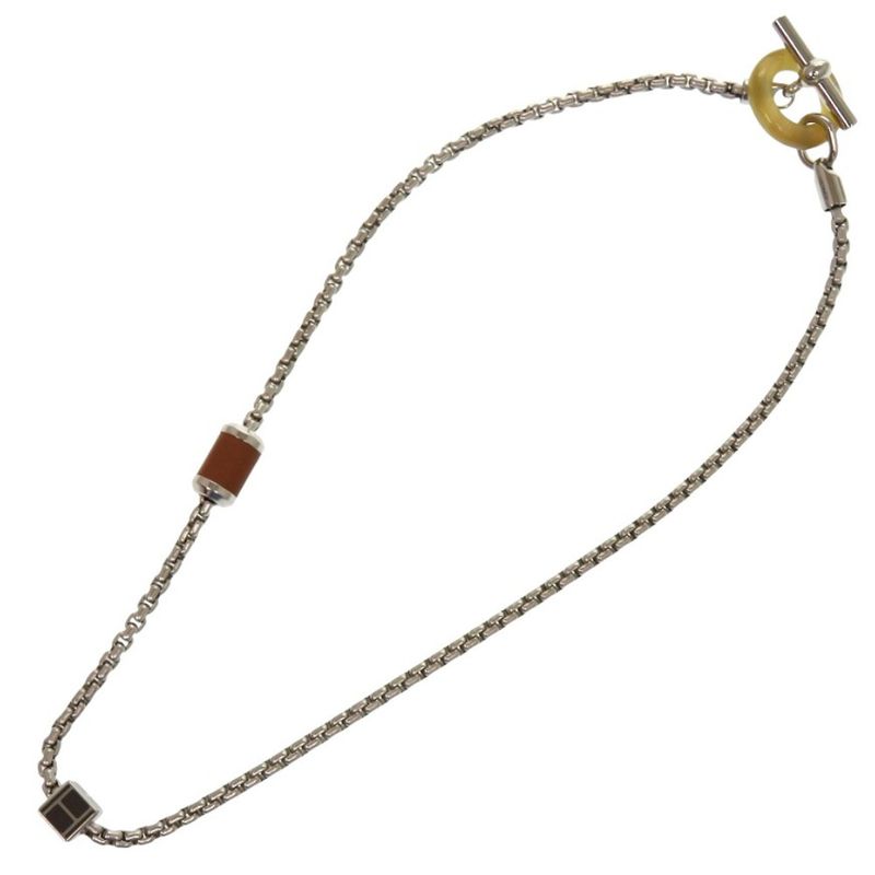 Hermes Meri Mello Metal Buffalo Horn Silver Ash Necklace 0812 Hermes
