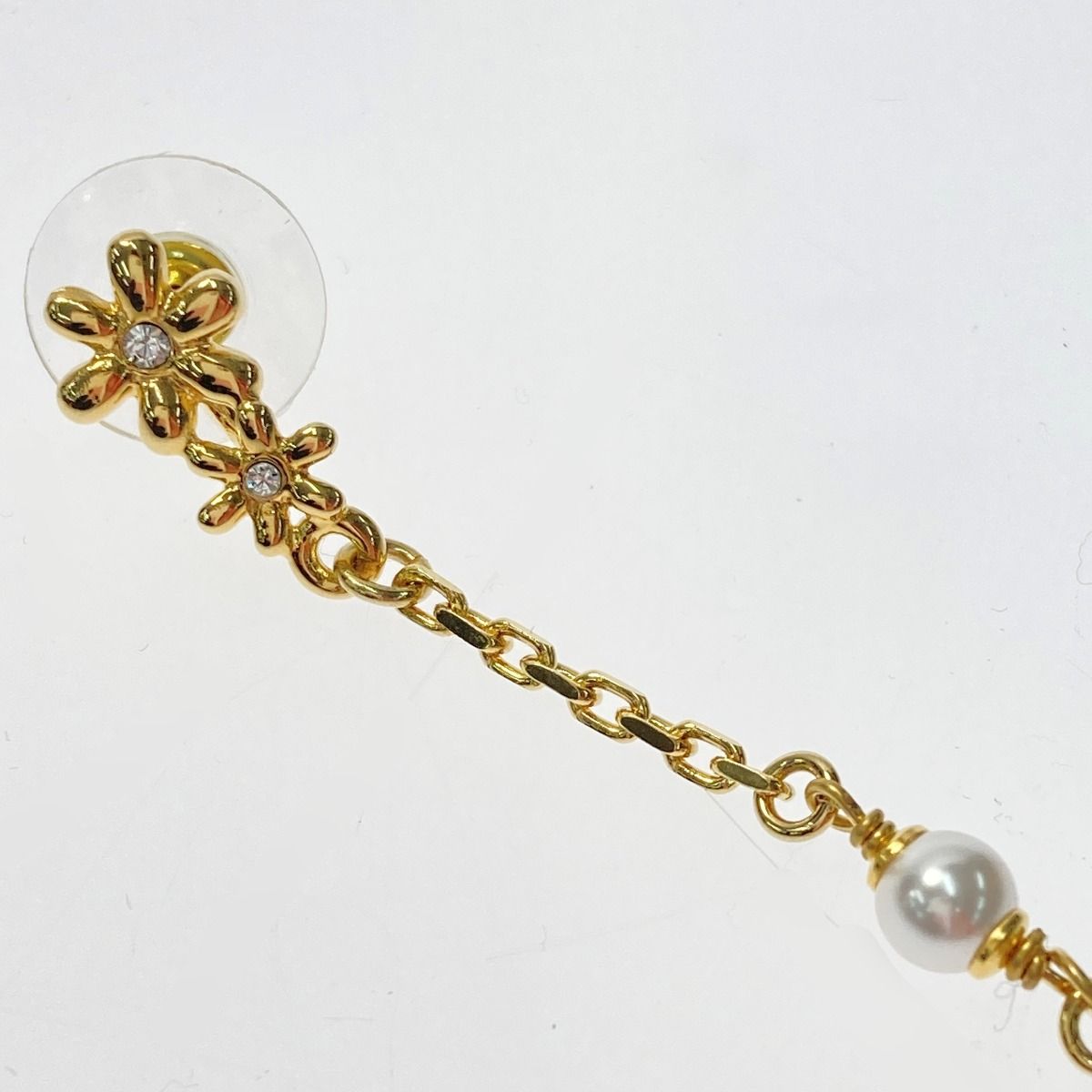 Chanel Cocomark Flower Long Earrings I23a Gold Fake Pearl Rhinestone