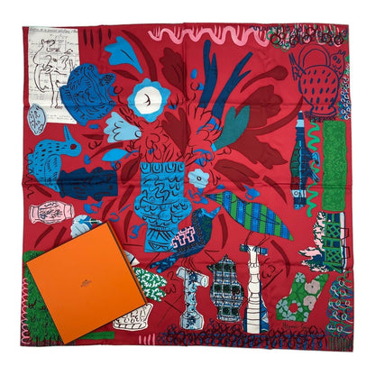 Hermes Scarf Carre 90 100% Silk La Maison Des Oiseaux Parleurs Chatty Bird
