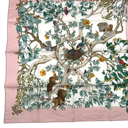 Hermes Carre 90 Scarf AU Coeur Des Bois in the Forest 100% Silk Pink Box — view 5