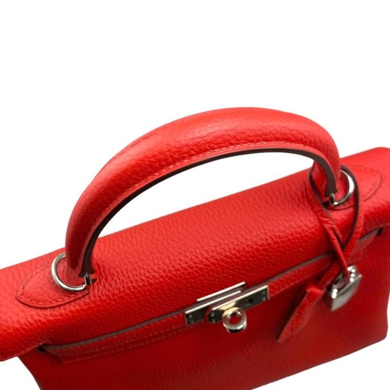 Hermes Handbag Shoulder Bag Kelly 25 D Engraved Rouge Red Silver Hardware