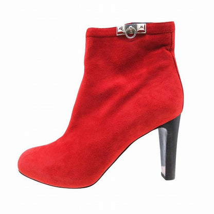 Hermes Short Boots Collier De Chien Suede Side Zip 37 Red