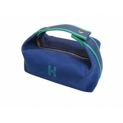 Hermes Handbag Cloth Canvas Brit-a-black GM Blue