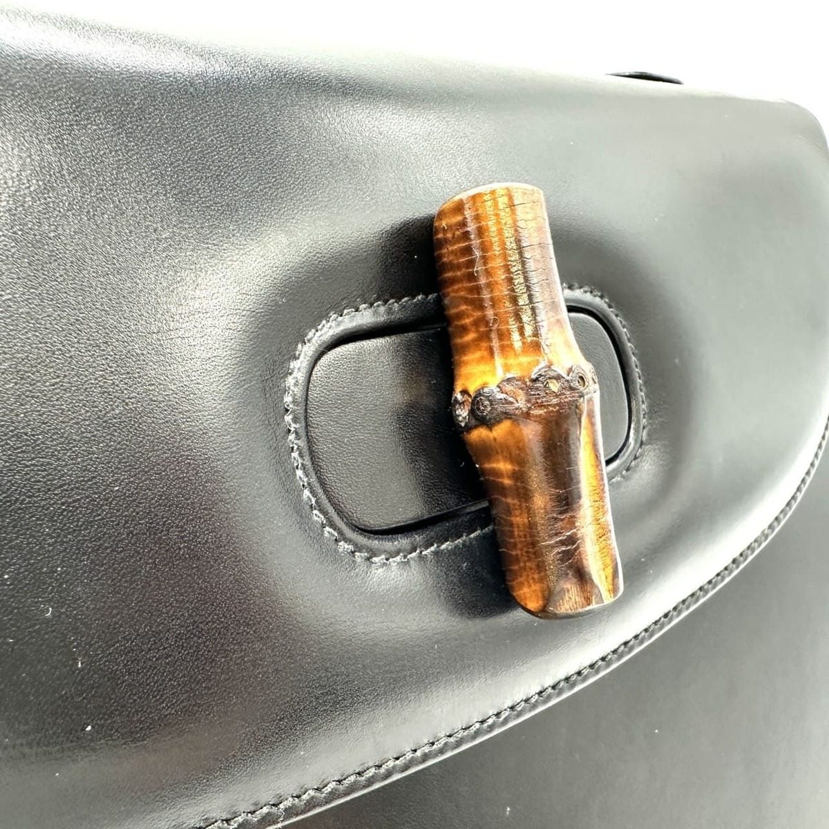 Gucci 000 46 Bamboo Handbag Leather Black Vintage — view 6