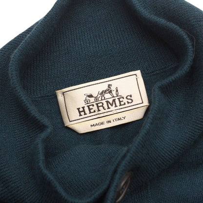 Hermes Knit Sweater Tops Wool Cashmere Half Button High Neck Green Brown