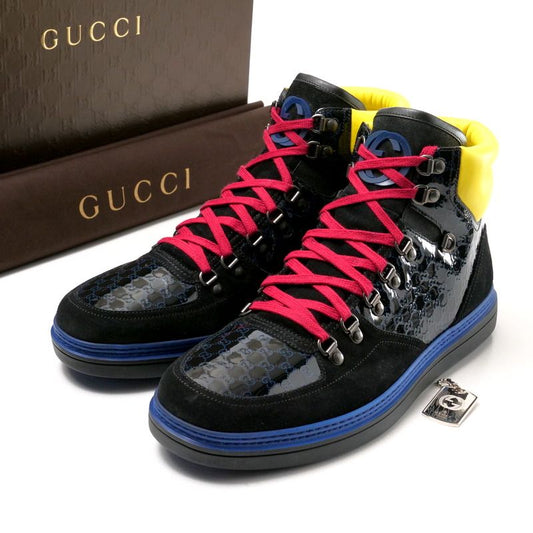 Gucci Sneakers Size 10 2 1G Leather High Cut Shoes GG Black Made In