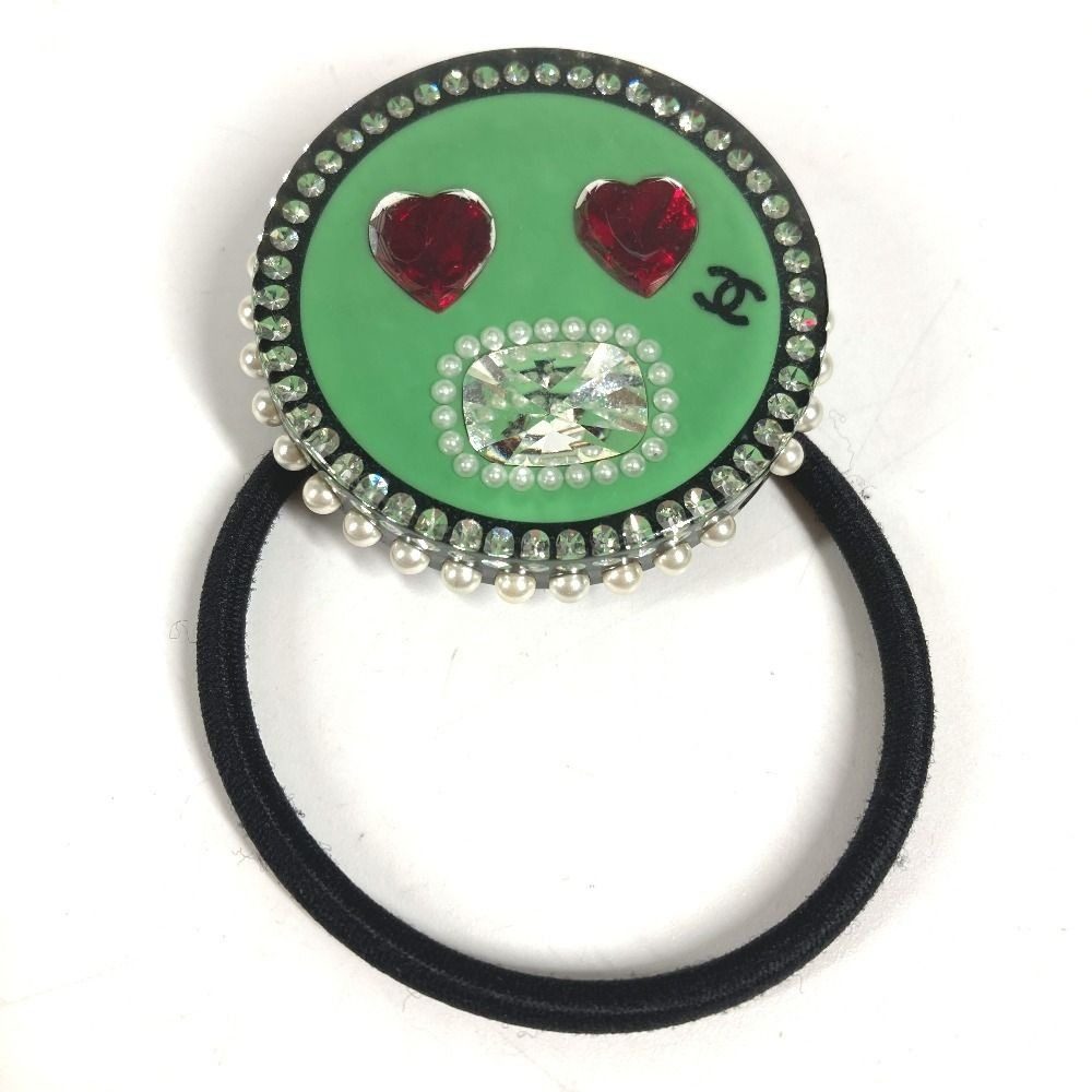 Chanel Hair Tie Heart CC Logo Plastic Black