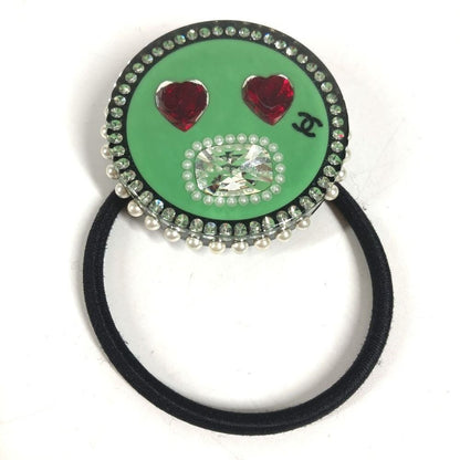 Chanel Hair Tie Heart CC Logo Plastic Black