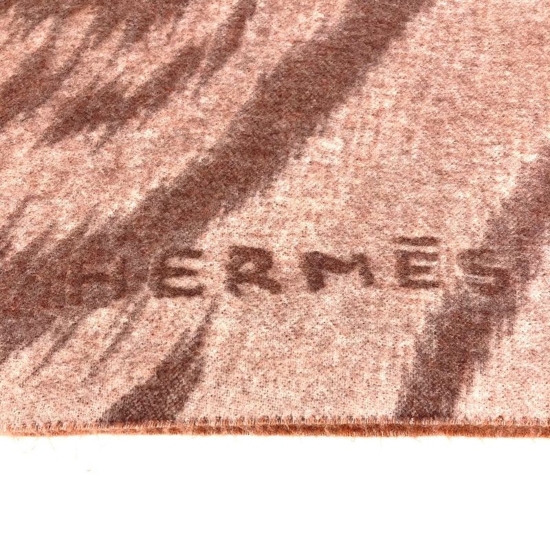 Hermes Blanket Taiga Animal Fringe Plaid Cashmere Brown