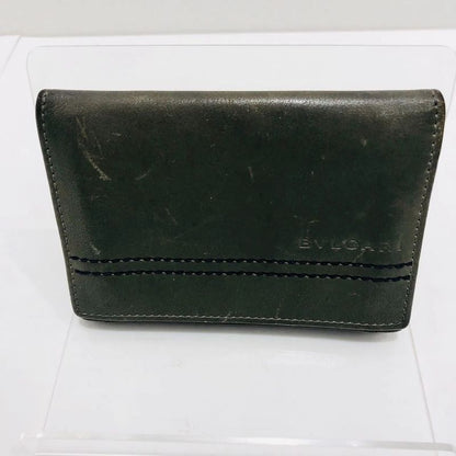 Bvlgari Bvlgari Business Card Holder Olive Leather Men's Preowned 005667
