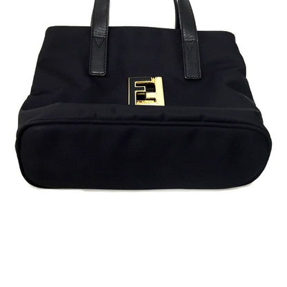 Fendi Ff Logo Hardware Nylon X Leather Bag 15321 Black