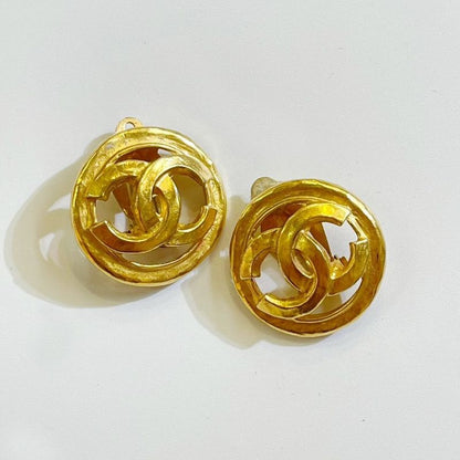 Chanel 01P Coco Mark Circle Earrings Ladies Gold