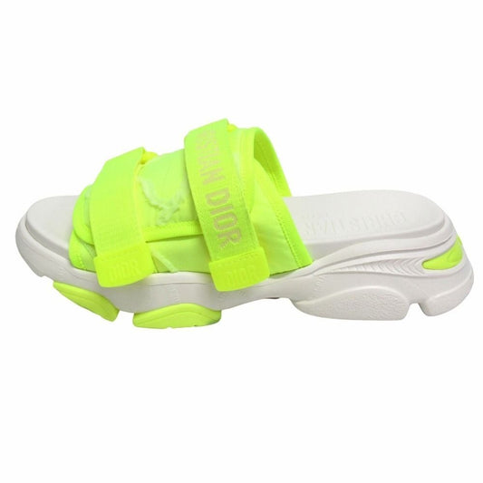Dior D Wonder Slide Sandals Logo Belt Platform Shoes 38 Yellow