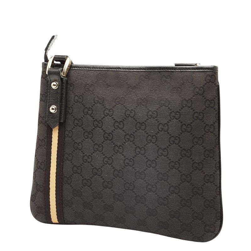 Gucci GG Canvas Crossbody Shoulder Bag 144388 Black Canvas Leather Ladies Gucci