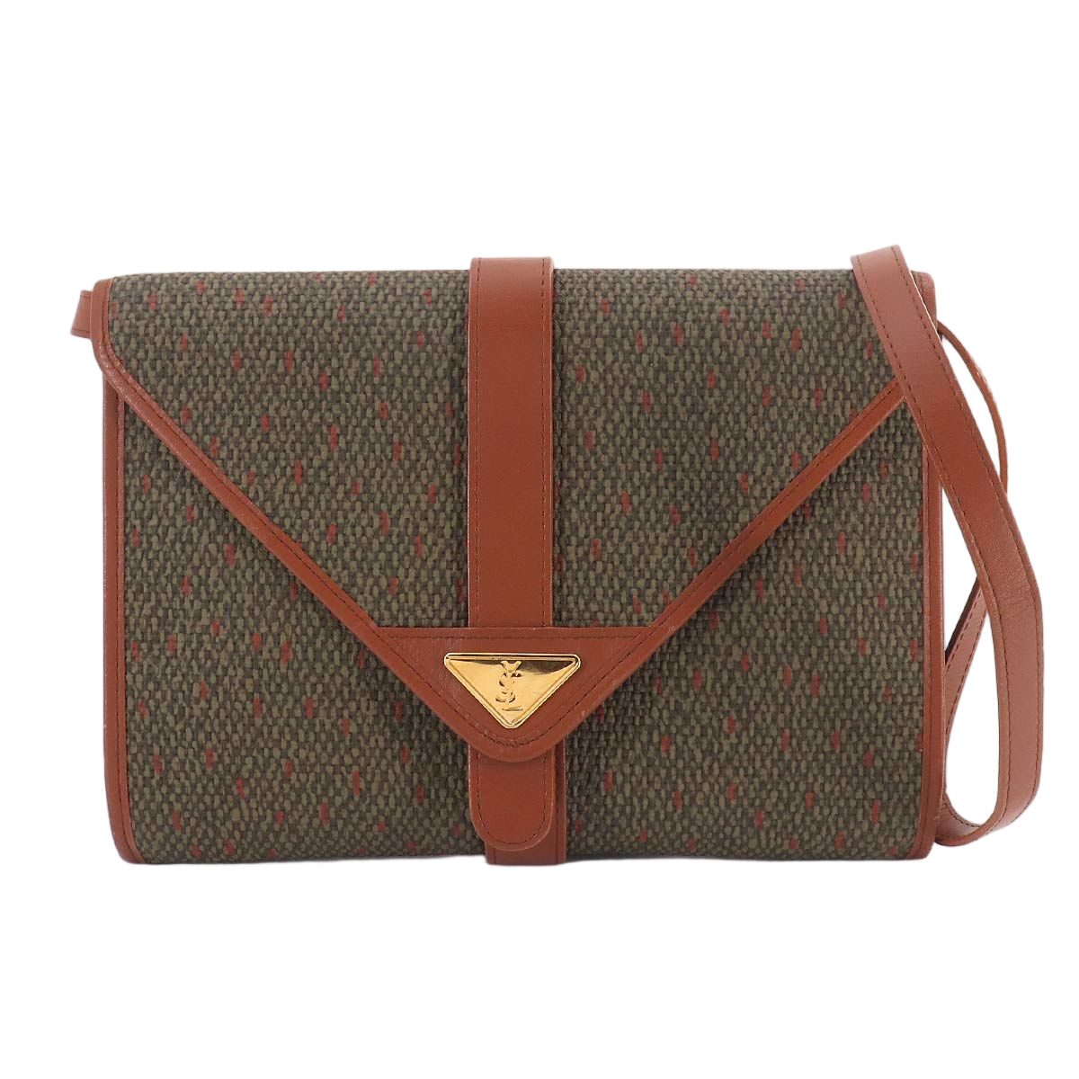 Saint Laurent 2-Way Shoulder Clutch Leather Brown Green Gold