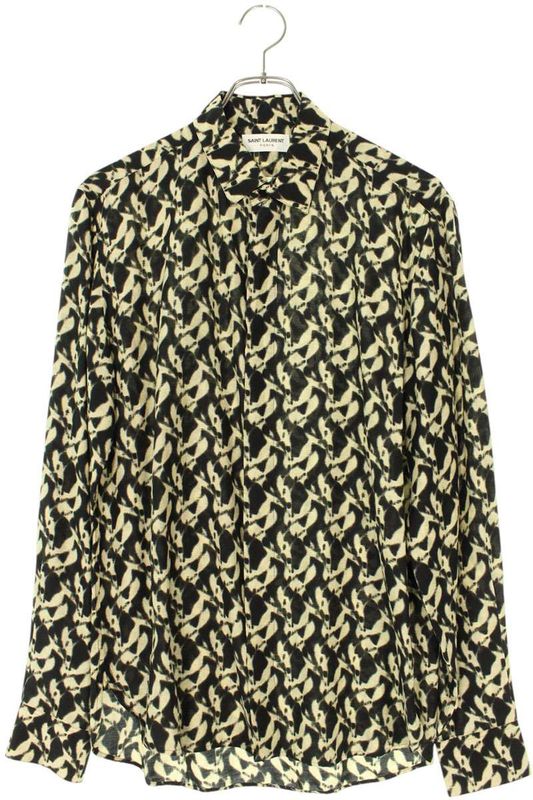 Saint Laurent Paris 646850 Y2g02 All-over Silk Blend Rayon Long Sleeve Shirt