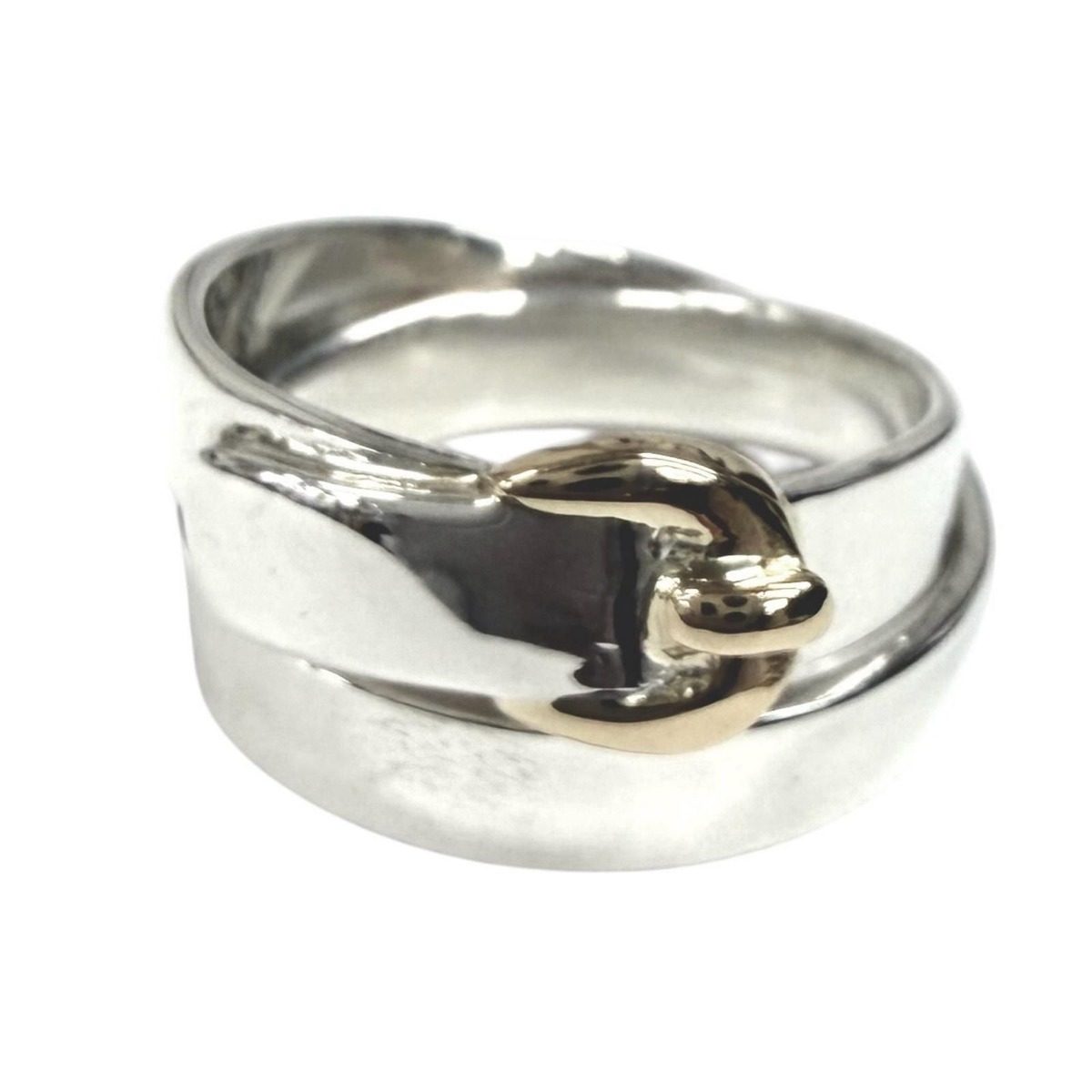 Hermes Vintage 925 750 Double True Ring Combination Silver Gold 50 Weight