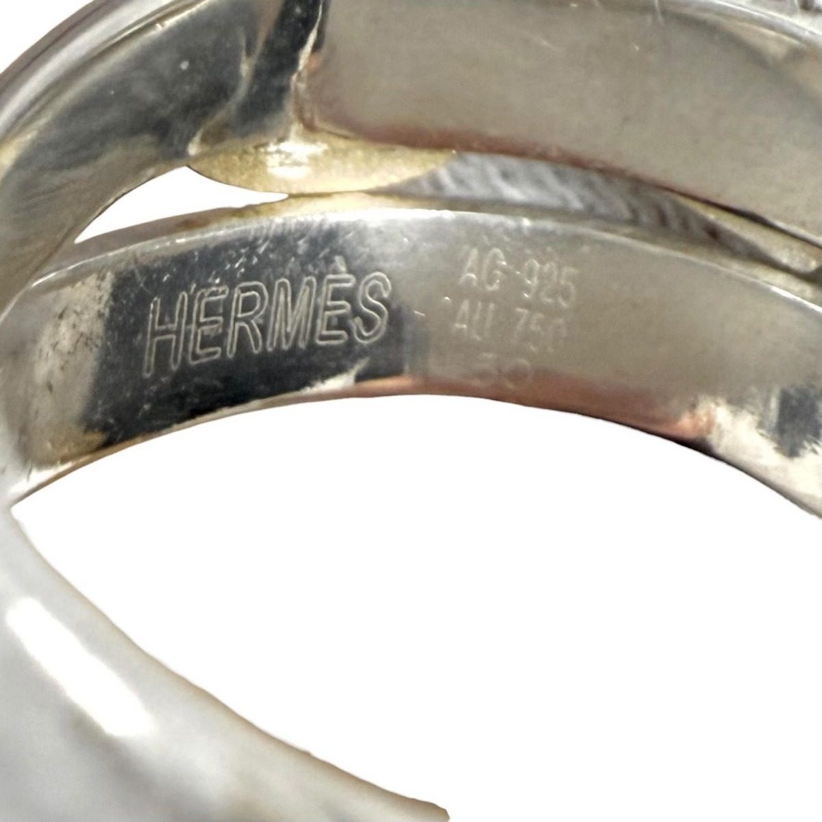 Hermes Vintage 925 750 Double True Ring Combination Silver Gold 50 Weight — view 7
