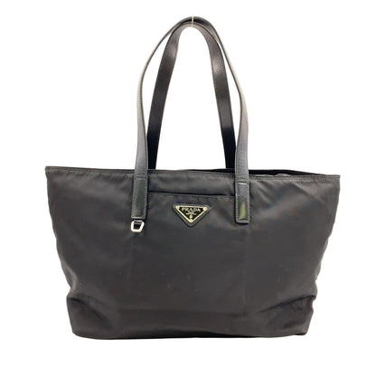 Prada Leather Nylon Black Tote Silver