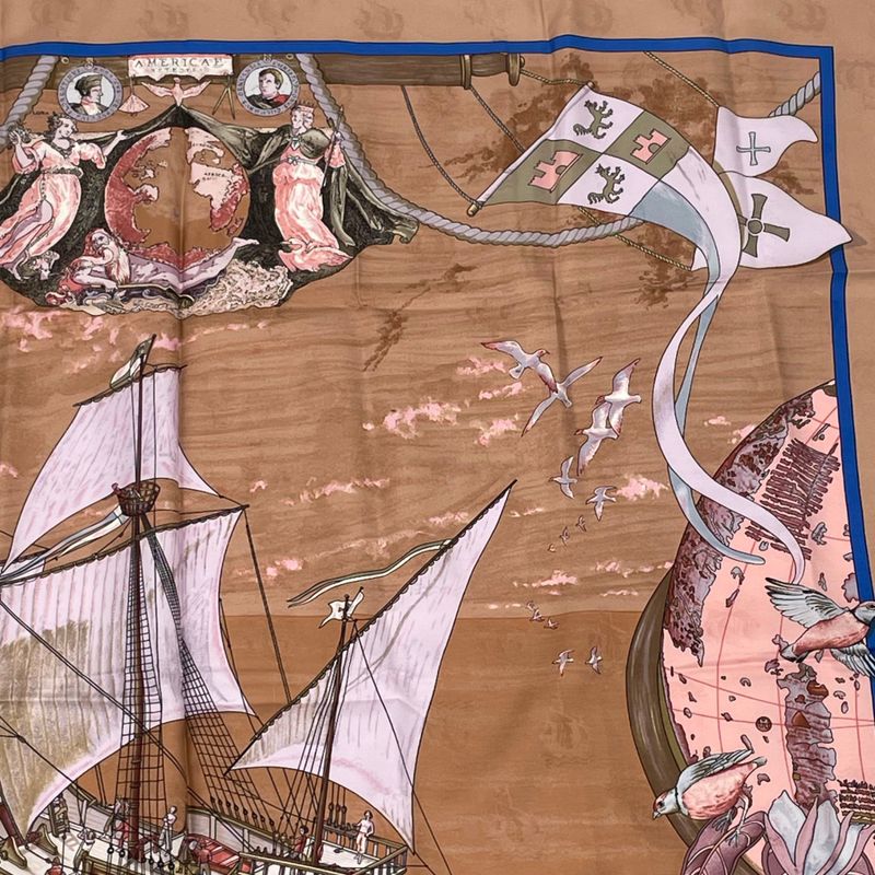Hermes Scarf Carre 90 Silk Christophe Colomb Decouvre 1 Amerique 12 Octobre