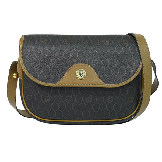 Dior Christian Honeycomb Pattern Shoulder Bag Pochette Black Brown