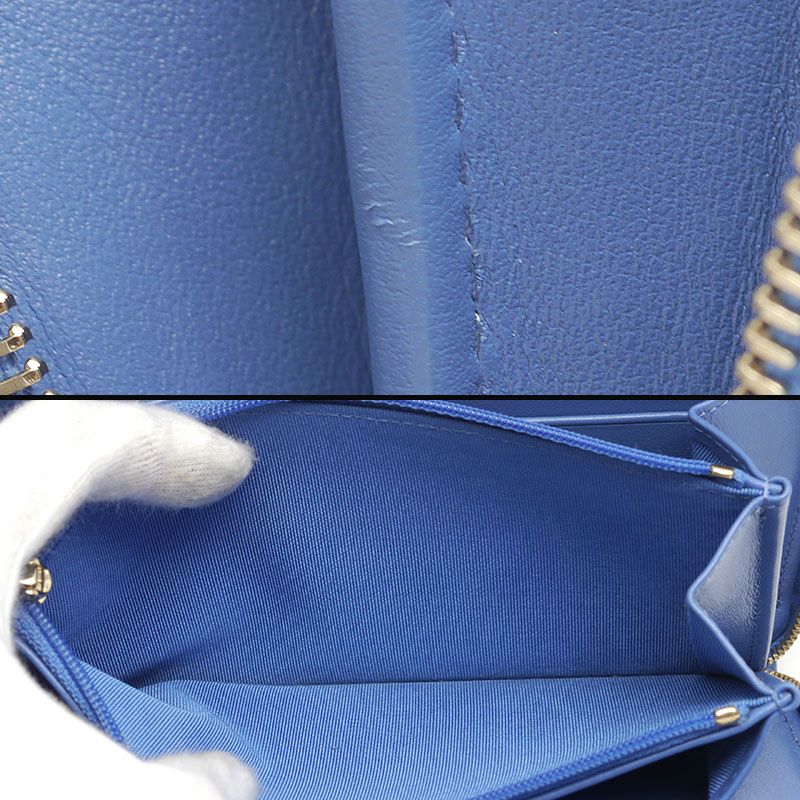 Chanel Round Zip Long Wallet Matelasse Caviar Skin Blue