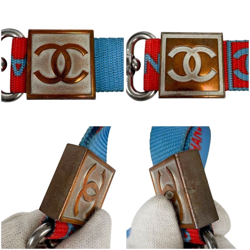 Chanel Neck Strap Coco Mark Blue Orange Red Silver Hardware