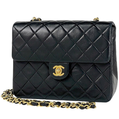 Chanel Quilted Single Flap Chain Shoulder Bag CC Logo Leather Black