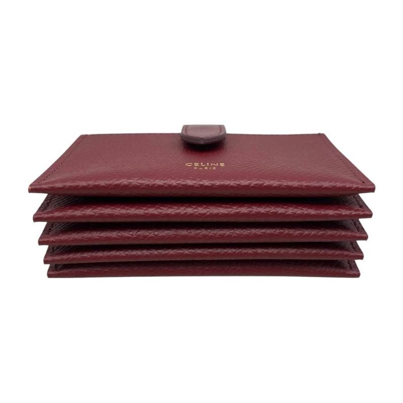 Celine Card Case Accordion Card Holder 10b693bfp Calfskin Logo Light Burgundy