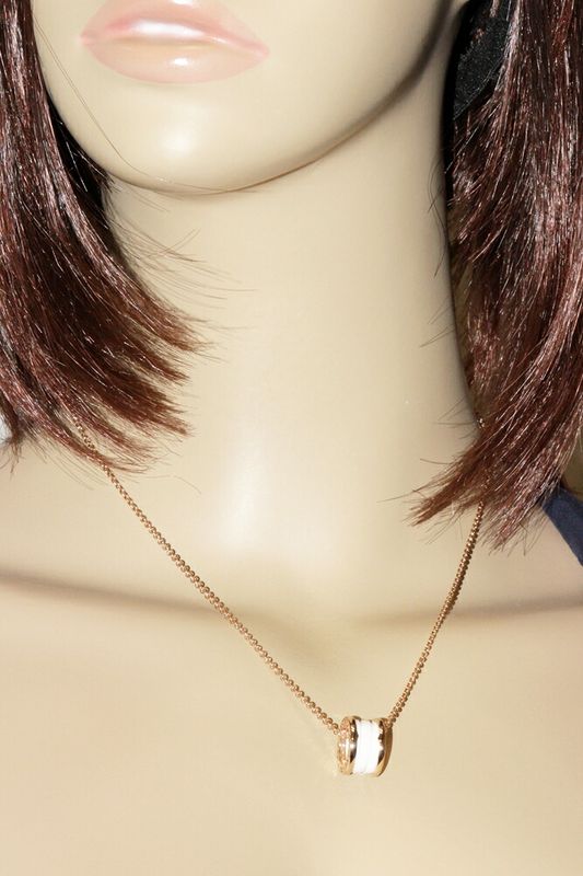 Bulgari Pendant Necklace 18K Pink Gold White Ceramic Bzero1 Pendant Necklace