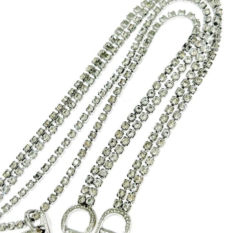 Christian Dior Metal Rhinestone D Logo Necklace Women's Silver 348024 Necklace