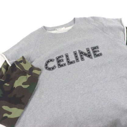 Celine 2y340052h Sleeve Chamois Pattern Studded Docking Design Sweatshirt Grey