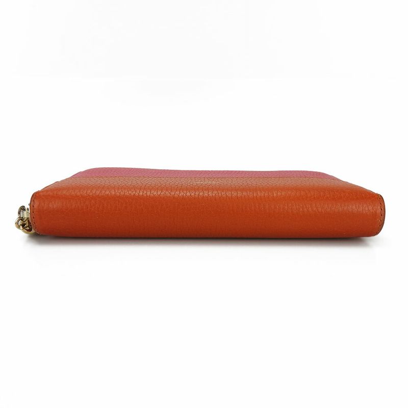 Gucci Long Wallet 307984 Bamboo Leather Orange Pink Round Zipper Zippy Bicolor