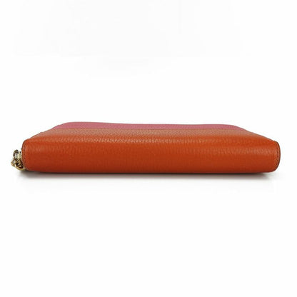 Gucci Long Wallet 307984 Bamboo Leather Orange Pink Round Zipper Zippy Bicolor