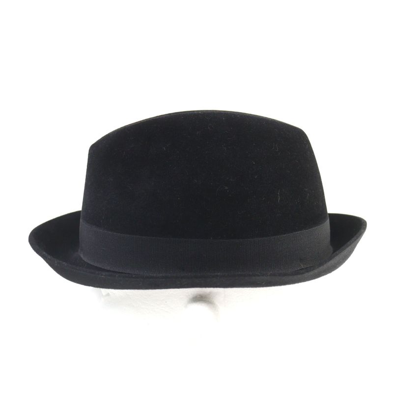 Hermes 100% Wool Hat With Ribbon Black 58 Men's Recommende