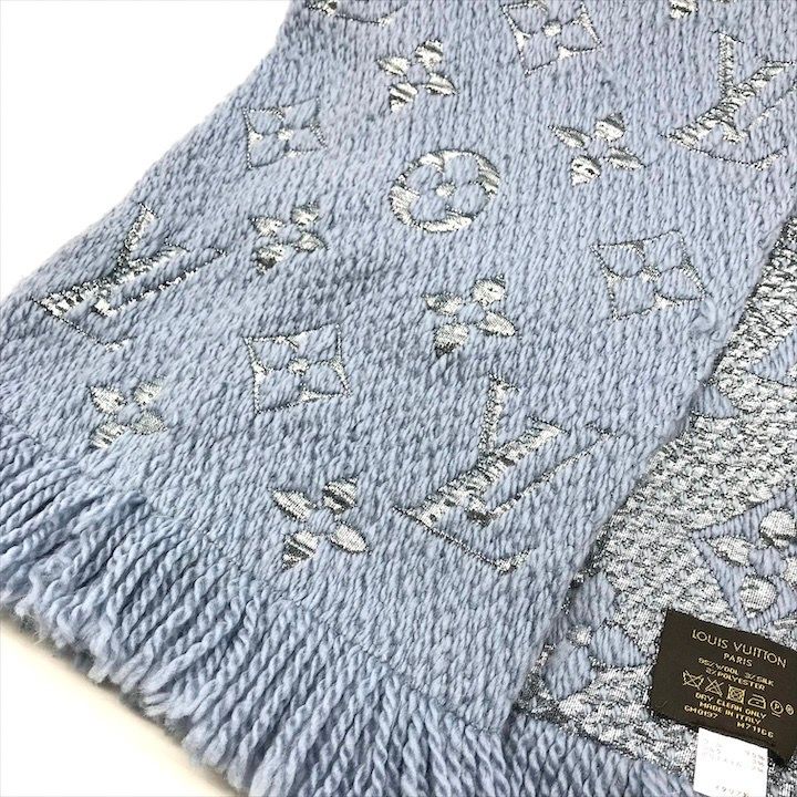 Louis Vuitton Monogram Shine Echarpe Logo Mania Scarf Blue