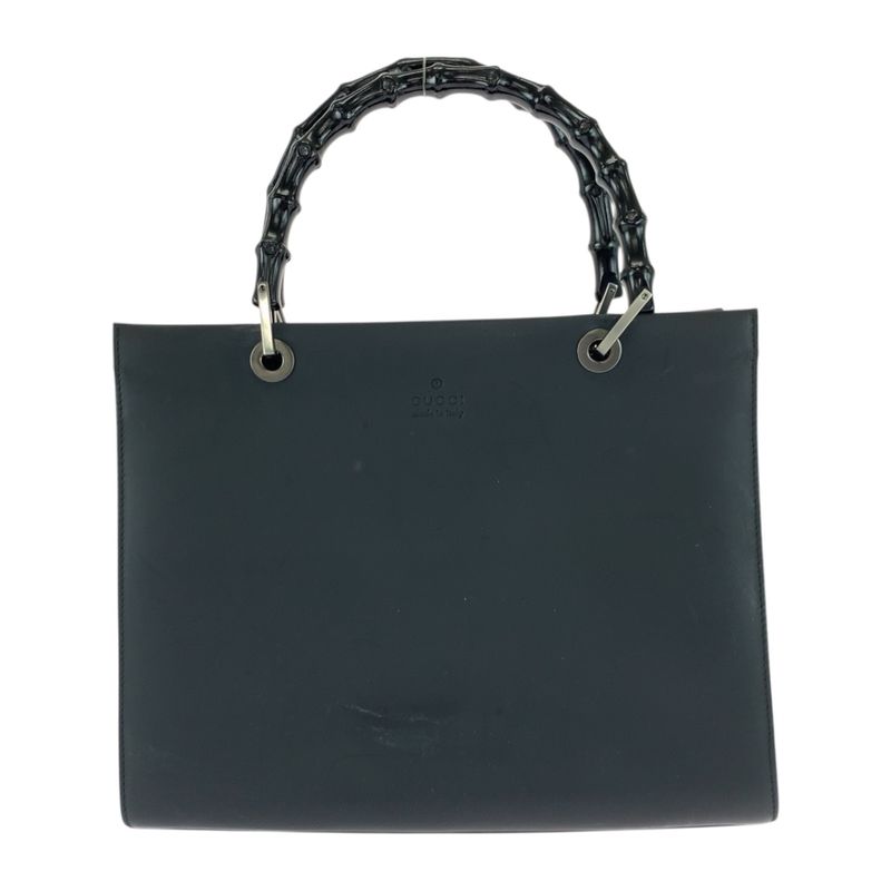 Gucci Bamboo Black Silver Hardware Leather 002 1010 Tote Bag Handbag Women