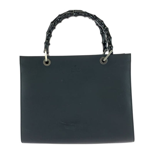 Gucci Bamboo Black Silver Hardware Leather 002 1010 Tote Bag Handbag Women
