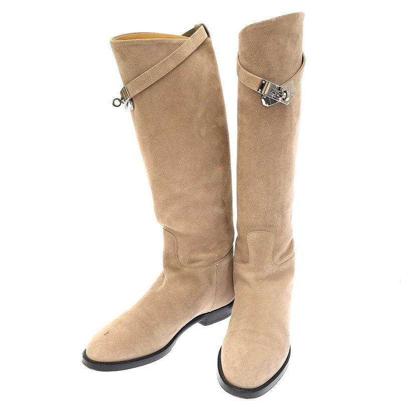 Hermes Jumping Suede Long Boots Z Beige 36