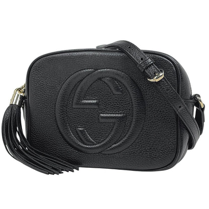 Gucci Soho Shoulder Bag Fringe Interlocking Leather Black