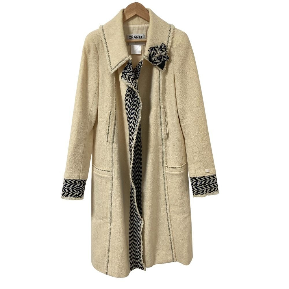 Chanel Tweed Coat with Corsage 34 Ivory