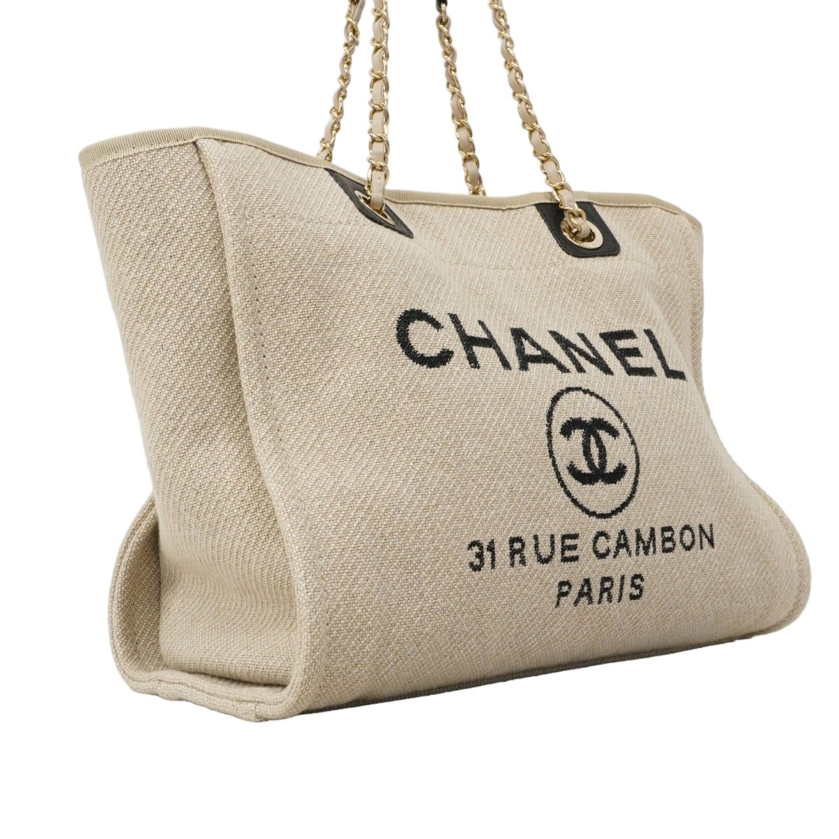 Chanel Tote Deauville Canvas Gray Black Champagne Gold — view 2